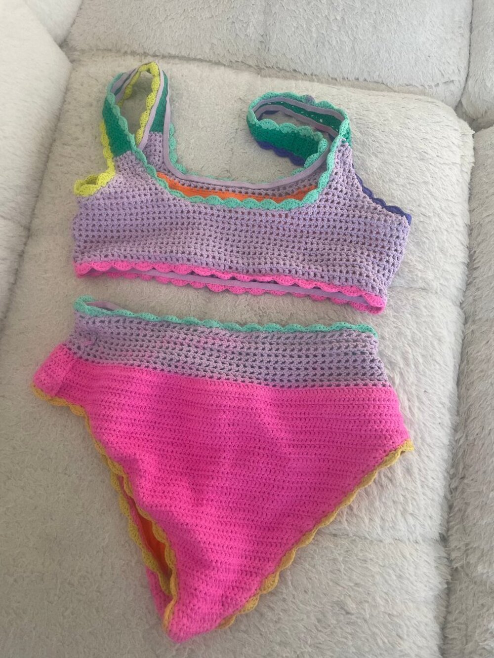 Beach Riot Andy Bikini Colorblock Top, Technicolor Rays, Size Large - Picture 4 of 4